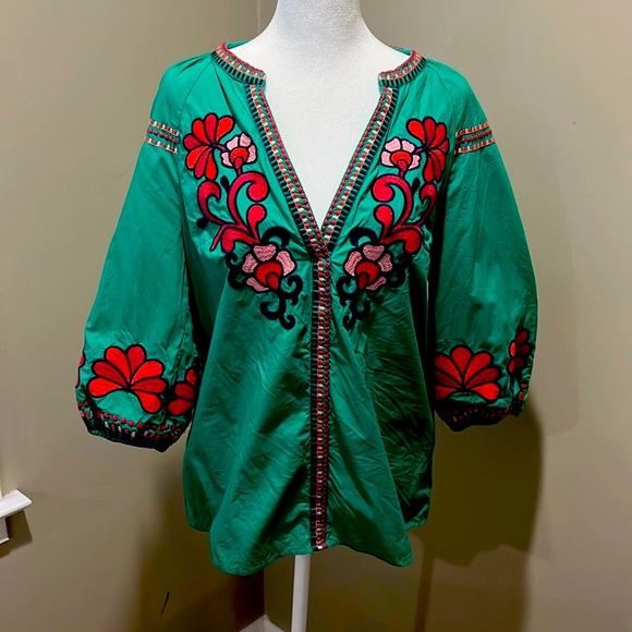 Boden Tops - Boden green floral embroidered blouse